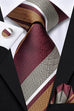 Maroon Gold Grey Striped Necktie Set-LBWH1217
