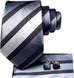 Silver Dark Grey Black Striped Silk Necktie Set-LBWH1218