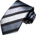 Silver Dark Grey Black Striped Silk Necktie Set-LBWH1218