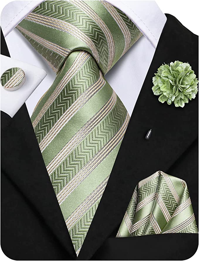 Oliver Green Striped Necktie Set-LBWH1224