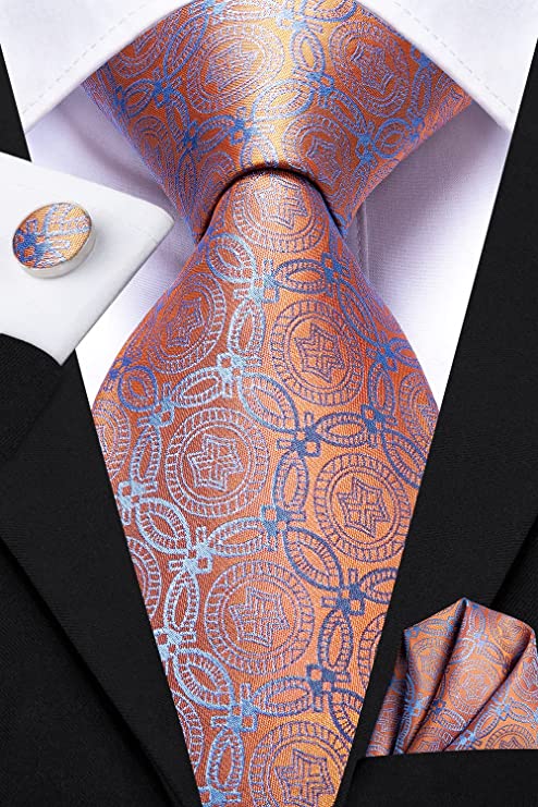 Blue and Orange Silk Necktie Set-LBWH1229