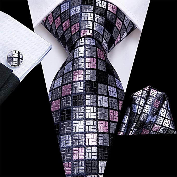 Grey Pink Black Necktie Set-LBWH649