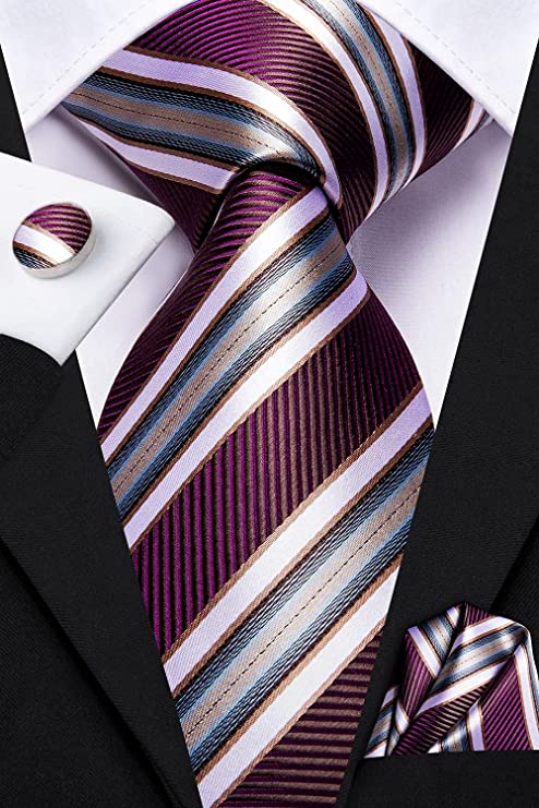 Purple and Silver Necktie Set-LBW709