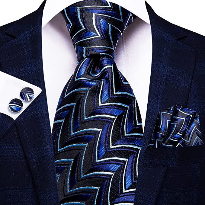 Black and Blue Silk Necktie Set-LBWH713
