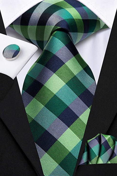 63" Extra Long Green and Navy Blue Necktie Set-LBWH748XL