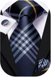 Navy Blue Gold Plaid Silk Necktie Set-LBWH767