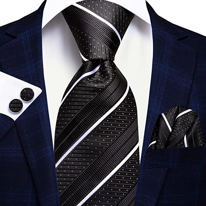 New Black and White Stripe Necktie Set-LBWH898
