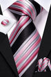 New Black Pink Grey Stripe Necktie Set-LBWH982