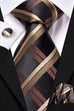New Brown Black Beige Necktie Set-LBWH983