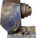 Grey Gold Blue Plaid Paisley Necktie Set-LBWH987