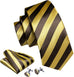 Gold and Brown Striped Silk Necktie Set-LBWY1236