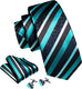 Turquoise Brown Blue Stripe Necktie Set-LBWY1261