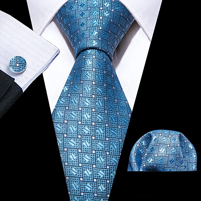 Blue and Grey Silver Necktie Set-LBWY1267