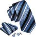 Blue Black White Stripe Necktie Set-LBWY1274