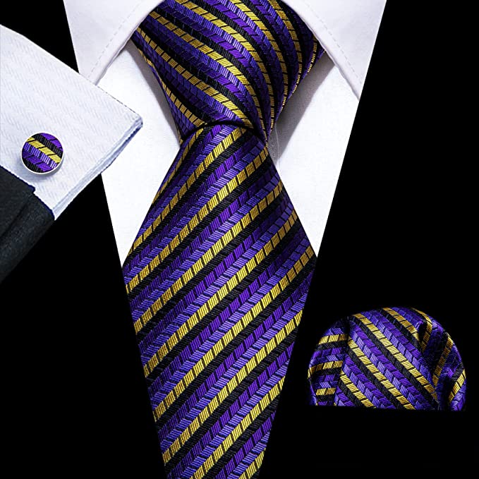 Purple Black Gold Stripe Necktie Set-LBWY1280