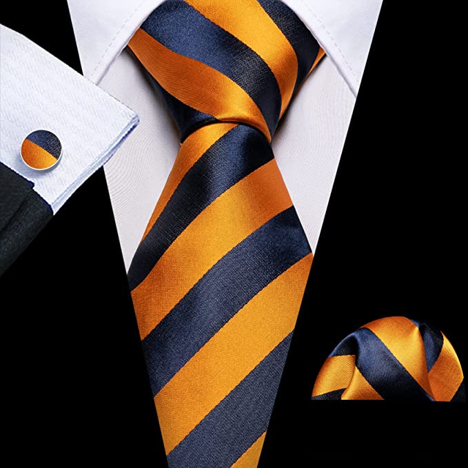 Orange and Navy Stripe Necktie Set-LBWY1282