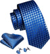 Blue Check Silk Necktie Set-LBWY1290