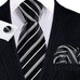 Black and White Stripe Silk Necktie Set-LBWY783