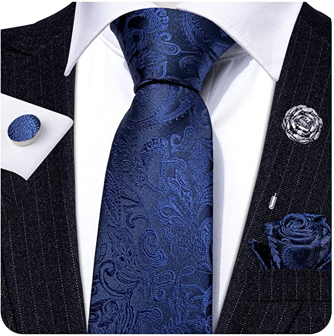 Blue Silk Paisley Necktie Set-LBWY789