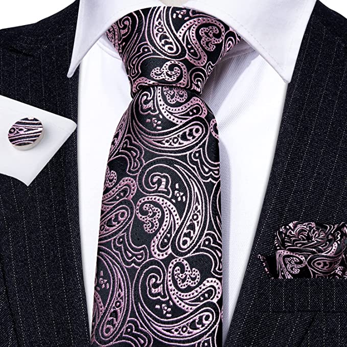 Black and Pink Wedding Necktie Set-LBWY799