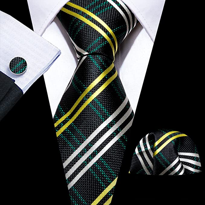 Green Yellow Black Necktie Set-LBWY886