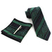 Dark Green and Black Striped Paisley Necktie Set MGN272