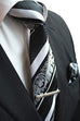 White and Black Striped Paisley Necktie Set MGN278