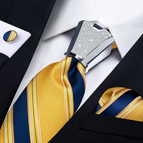 Blue and Yellow Silk Necktie Set-DBG469