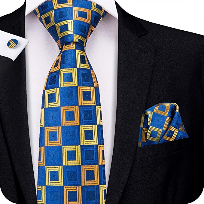 Blue and Gold Silk Necktie Set-LBW332
