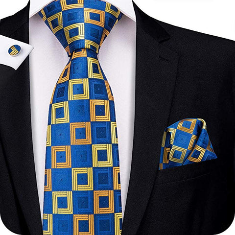 Blue and Gold Silk Necktie Set-LBW332